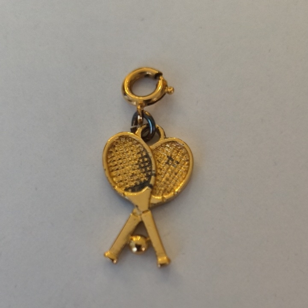 Gold Tennis Racket Charm Pendant - Picture 2 of 2